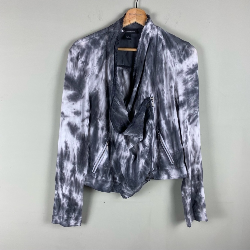I•N•C: Retro Biker Tie Dye Slouchy Motto Off Center Full Zip Up Jacket Small